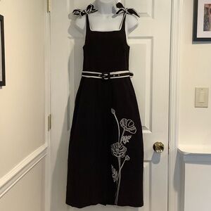 CIEBON ANTHROPOLOGIE Black Cotton/Flax Blend Embroidered Beaded Spring Dress S